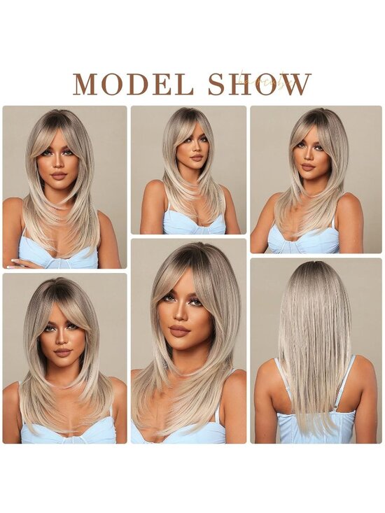 Women Grey Blonde Heat Resistant Long Curly Shoulder Length Synthetic Wigs main image 4